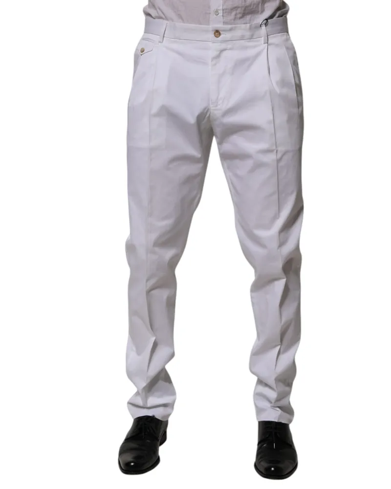 Dolce & Gabbana Men's White Cotton Dress Slim Formal Trouser Pants Elastane White