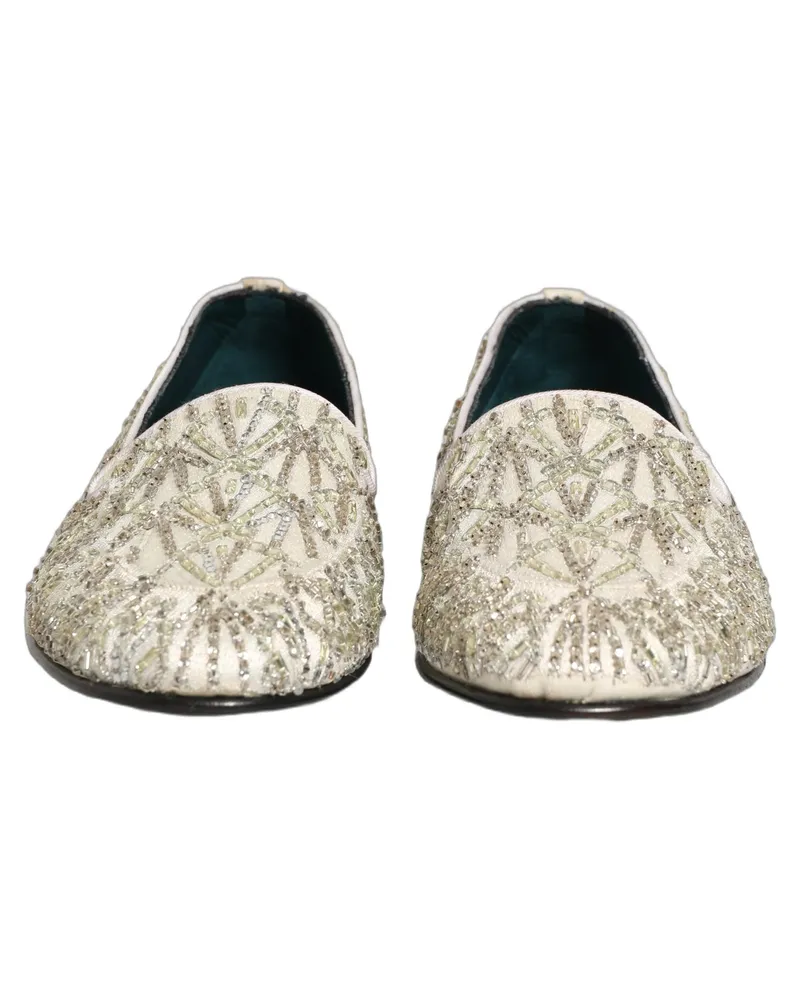 Dolce & Gabbana Men's White Velvet Embroidered Dress Loafers Shoes Leather White