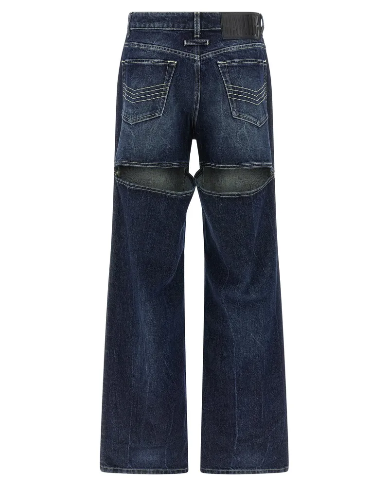 Jean Paul Gaultier Cut-Out Stone-Washed Denim Jeans — Navy Navy