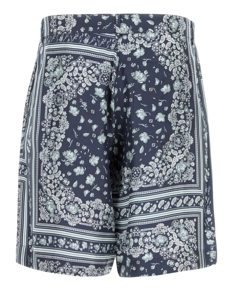 Fendi Men's Printed Silk Bermuda Shorts Baia Exterior Navy