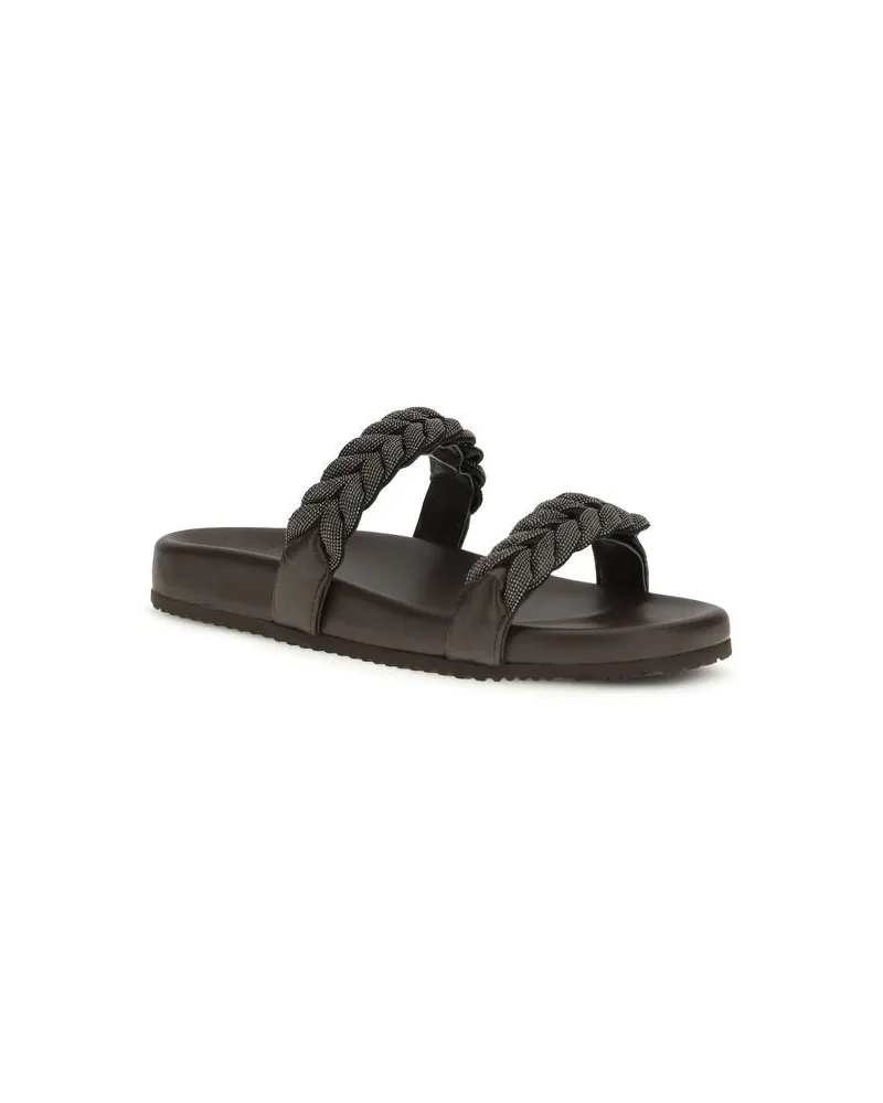 Brunello Cucinelli Women's Brown Calf Leather Bos Taurus Flat Sandals Brown