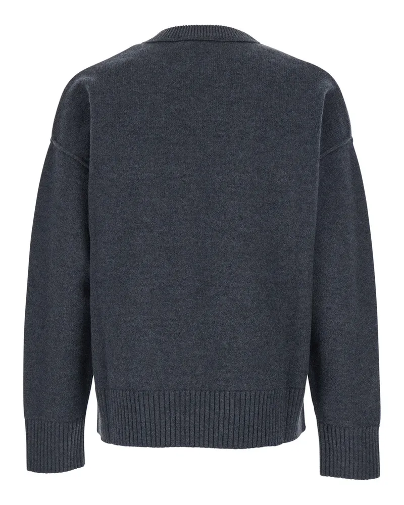 AMI Paris Wool Crewneck with Heart Embroidery Sweater — Gray 