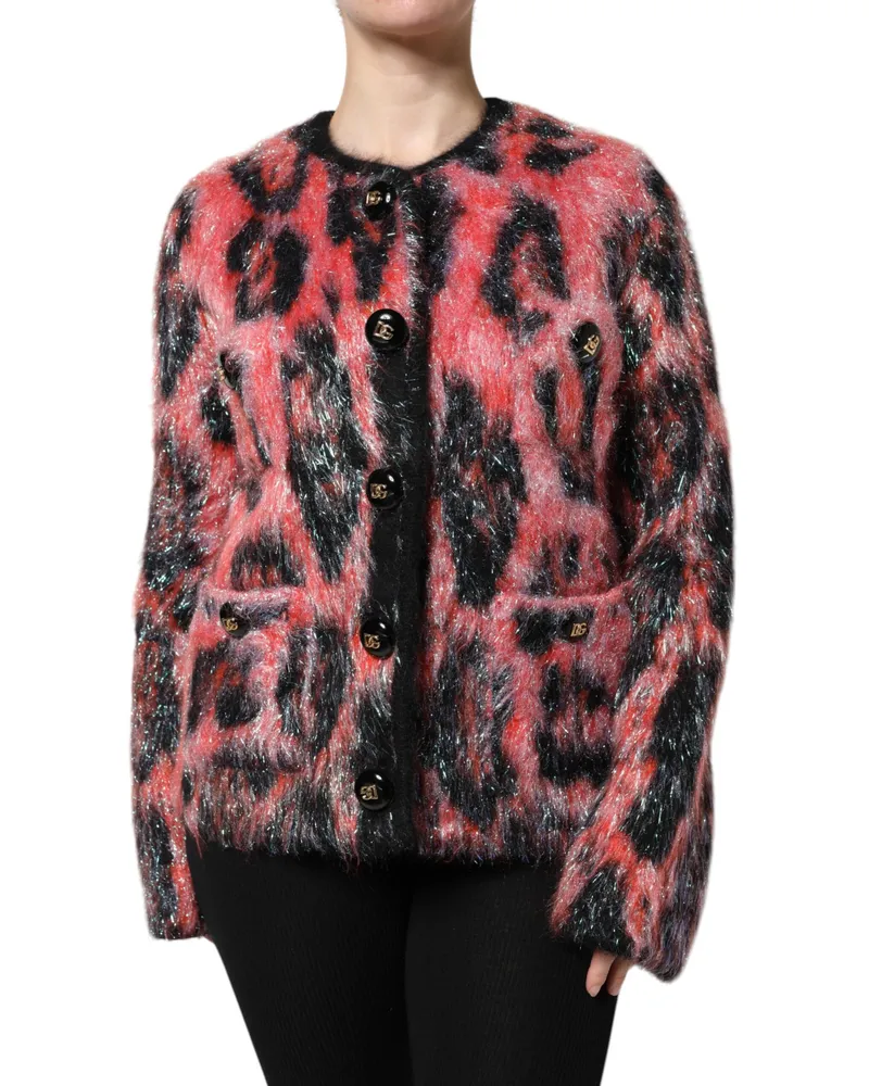 Dolce & Gabbana Women's Mohair-Wool Leopard Print Cardigan Red Angora Polyester Film Red