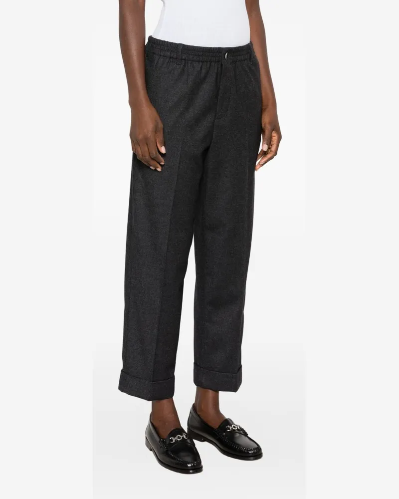 Closed Stretch Wool-Viscose Flannel Trousers — Black Black