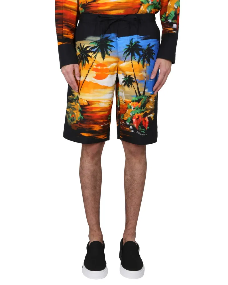 Dolce & Gabbana Hawaii Print Bermuda Shorts — Multicolor Multicolor