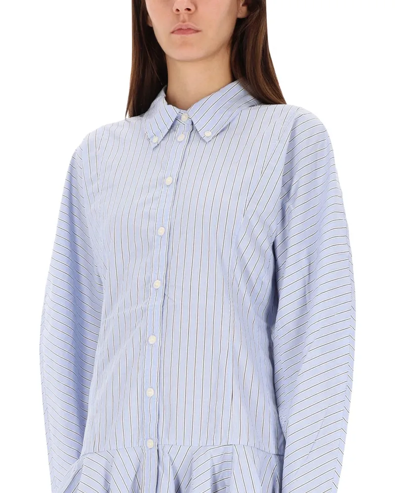 Ganni Striped Organic Cotton Dress — Blue Blue