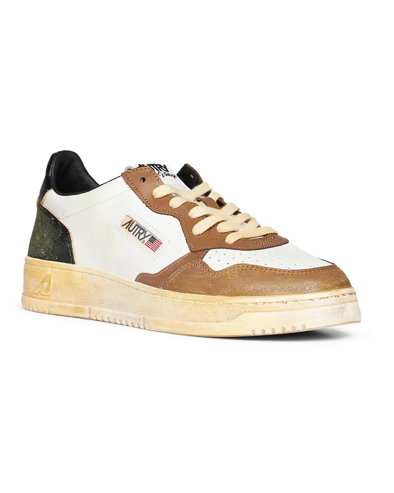 AUTRY Men's Sneakers Medalist Low Super Vintage White Leather Multicolour Calf Trainers White