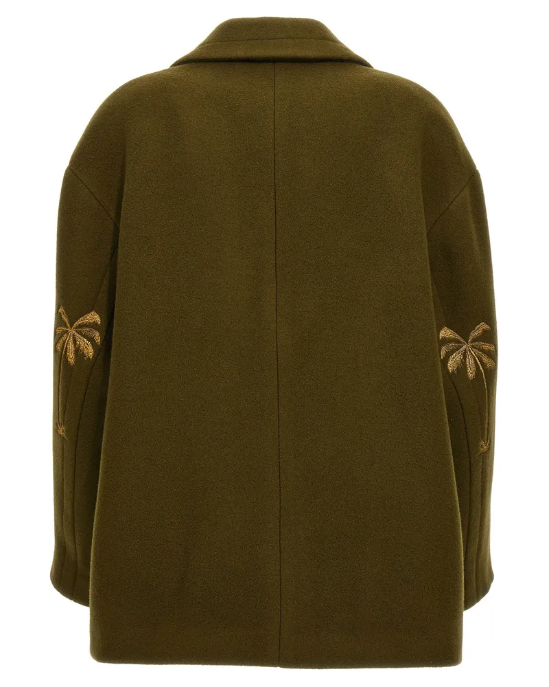 Palm Angels Double-Breasted Wool Coat — Olive Olive
