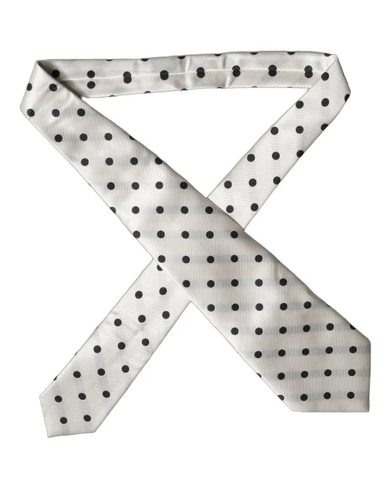 Dolce & Gabbana White Black Polka Dot Silk Adjustable Women Necktie Tie And White