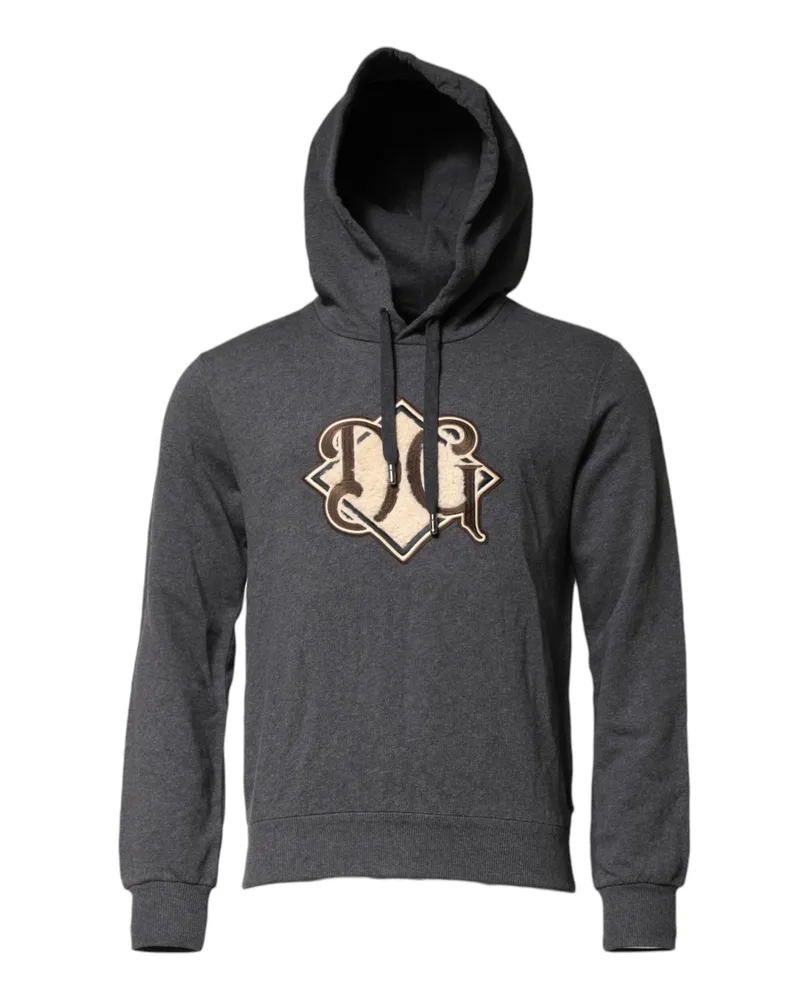 Dolce & Gabbana Men's Gray Logo Patch Hooded Sweatshirt Sweater Cotton Clothing Gray