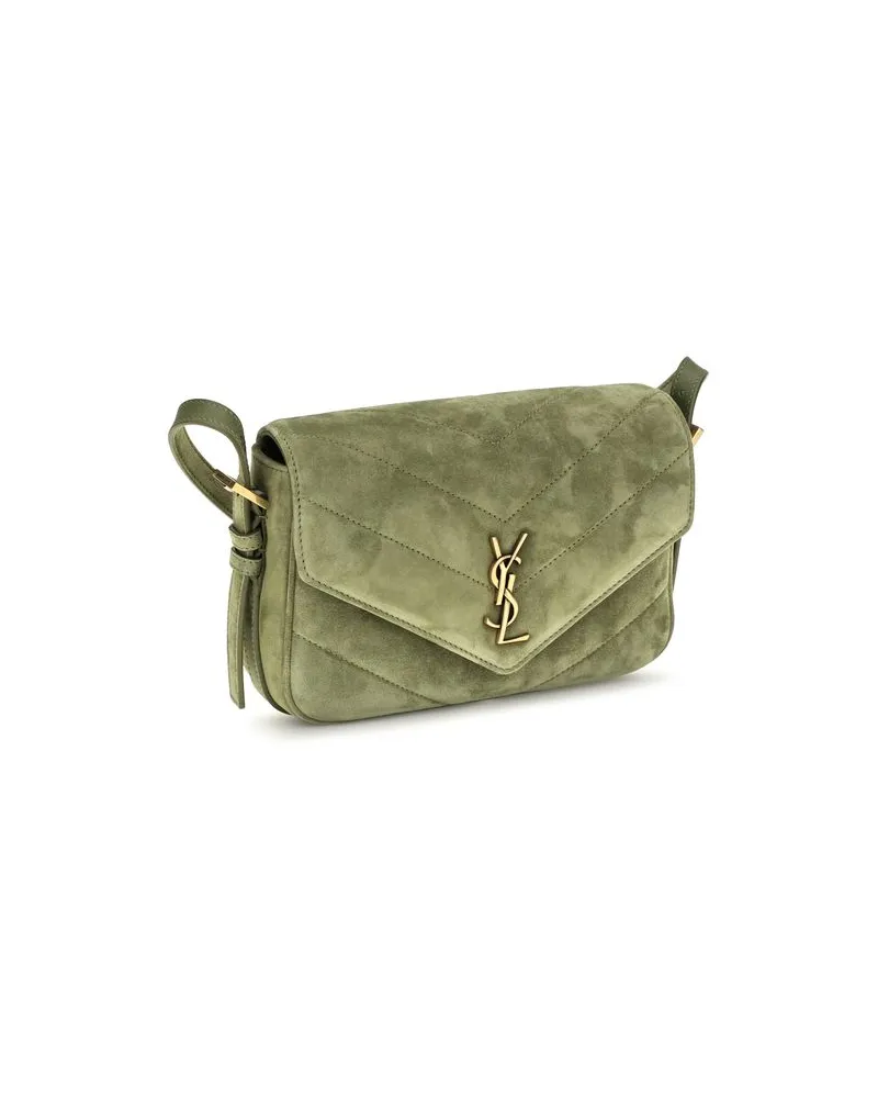 Saint Laurent Women's Bicolor Suede Leather Shoulder Bag Green