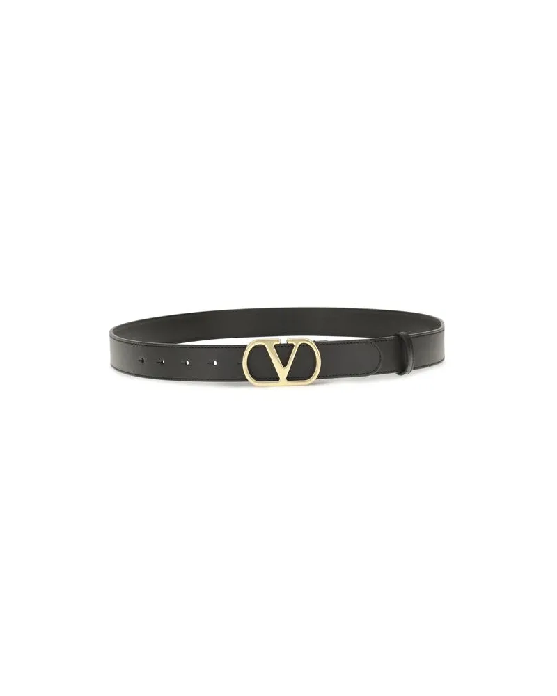 Valentino Garavani Men's Black Calf Leather Bos Taurus Regular Belt Black