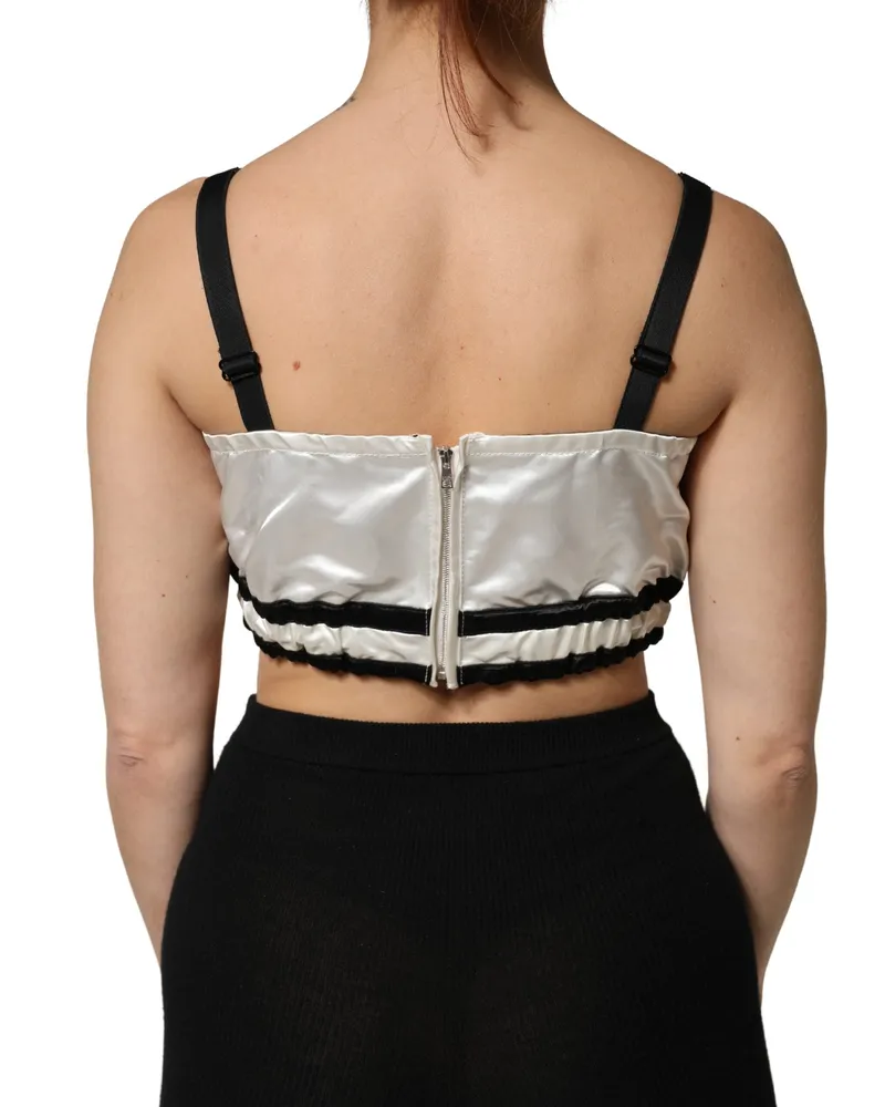 Dolce & Gabbana Logo-Embroidered Silk Satin Crop Top — White White