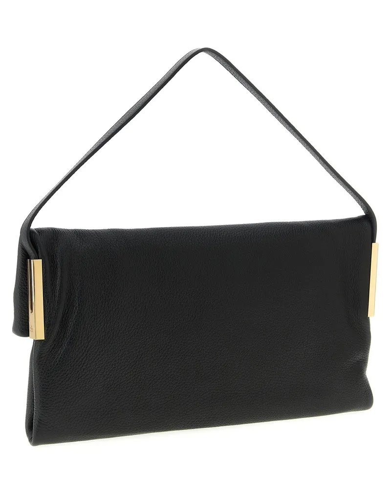 Elisabetta Franchi Hammered Leather Shoulder Bag — Black Black