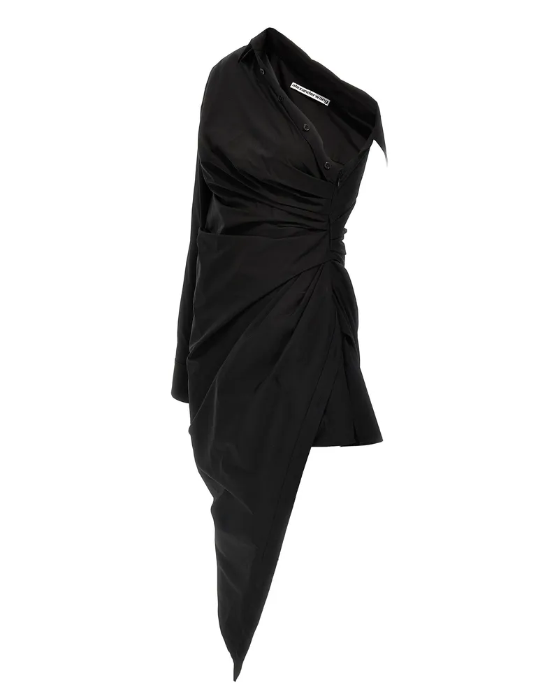 Alexander Wang One-Shoulder Cotton Dress — Black Black