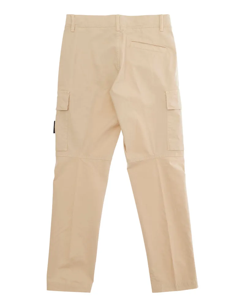 Stone Island Boys' Pants With Logo Patch, Beige Cotton Trousers Beige