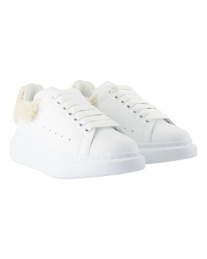 Alexander McQueen Women's Shearling-Trimmed Leather Sneaker White Calfskin White