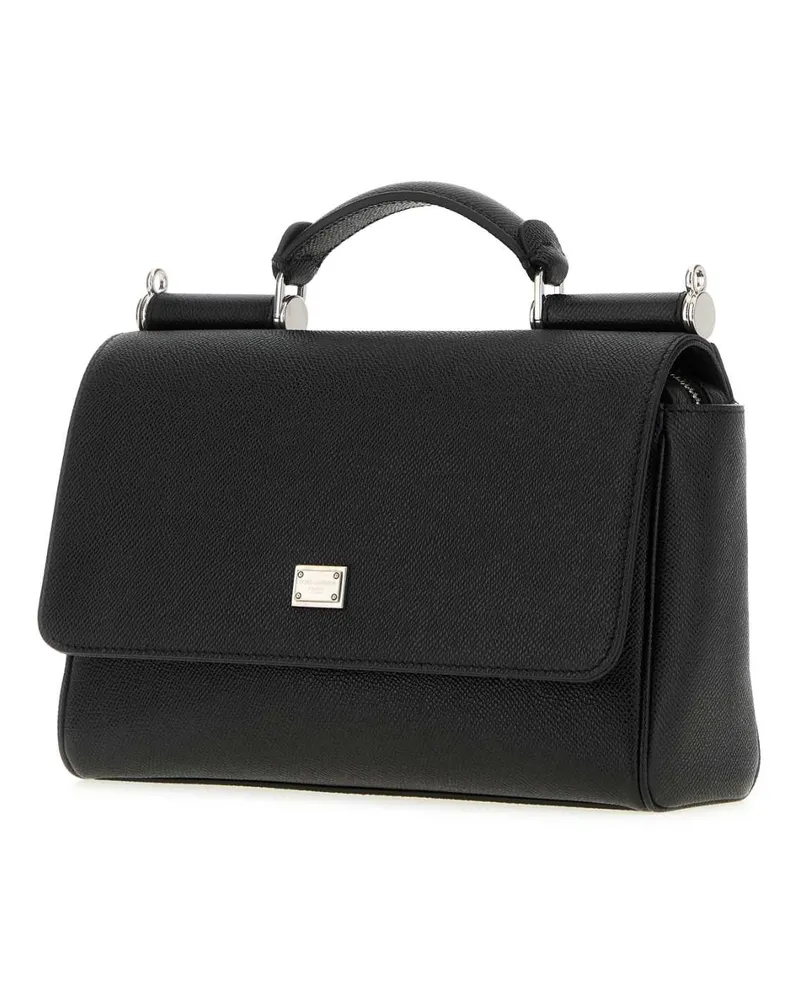 Dolce & Gabbana Men's Black Leather Sicily Handbag Nero Borse A Mano Black