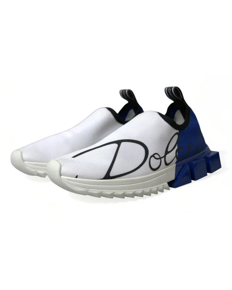 Dolce & Gabbana White Blue Sorrento Low Top Men Casual Sneakers Shoes And Polyester Viscose White
