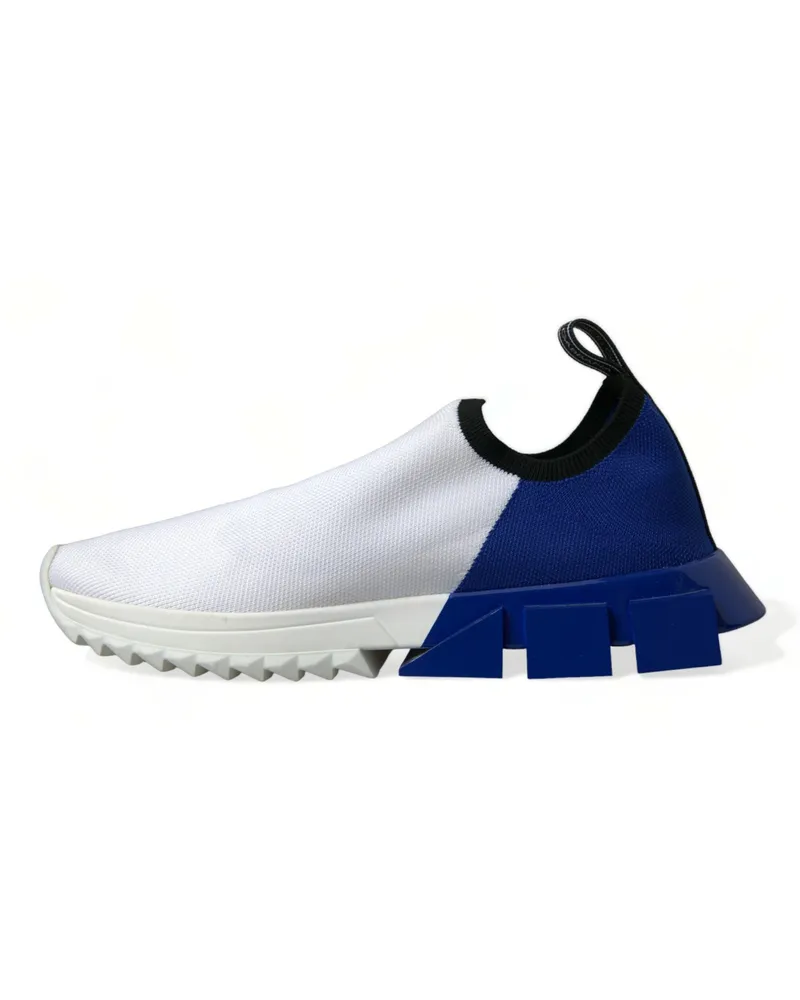 Dolce & Gabbana White Blue Sorrento Low Top Men Casual Sneakers Shoes And Polyester Viscose White