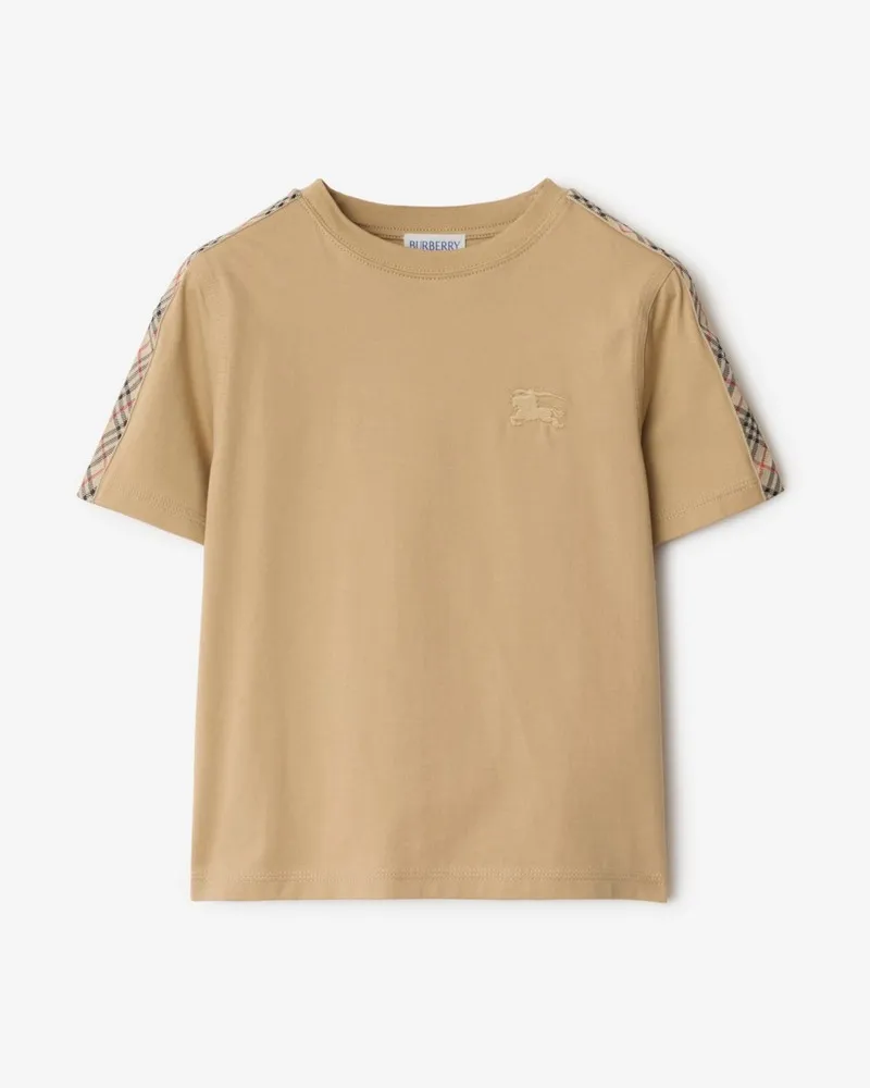 Burberry Baumwoll-T-Shirt mit Check-Besatz , Size Sand-beige