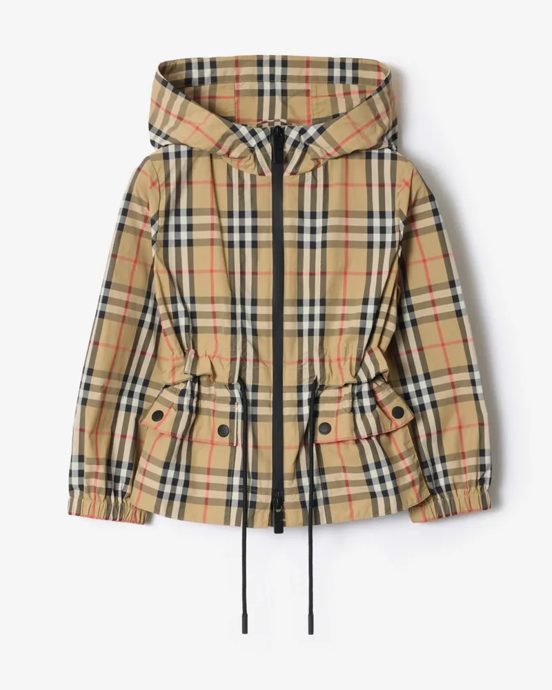 Burberry Nylon-Kapuzenjacke in Check , Size Sand-beige