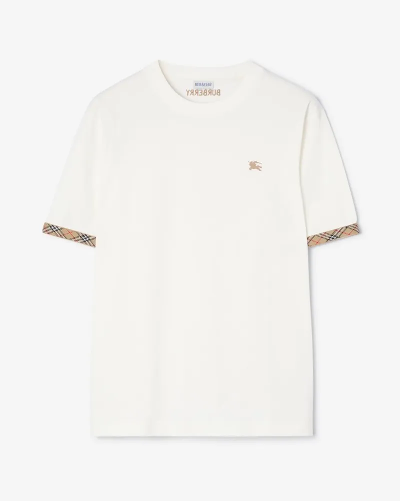 Burberry Baumwoll-T-Shirt mit Check-Besatz , Size Chalk-weiß