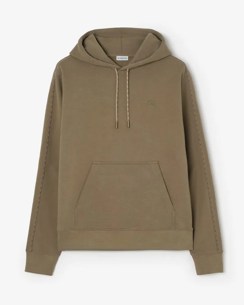 Burberry Baumwoll-Kapuzenpullover mit Paspelierung in Check , Size Finch