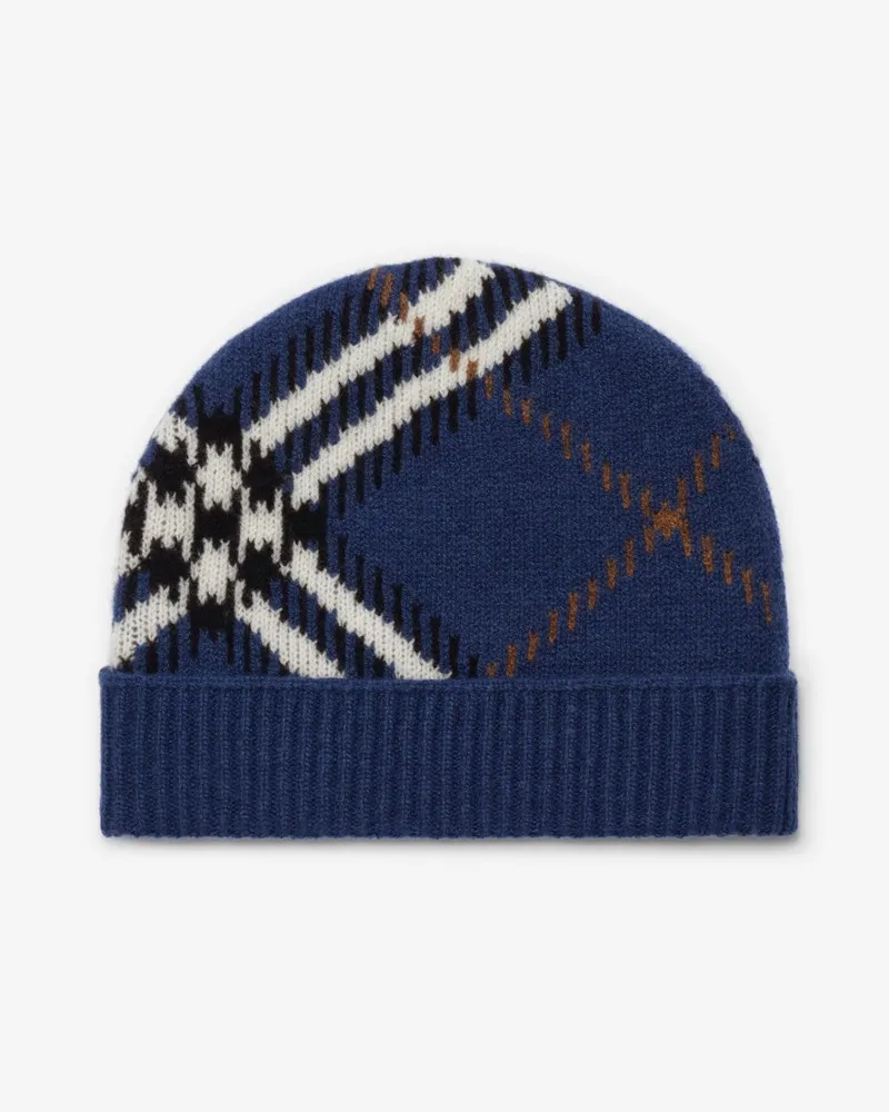 Burberry Kaschmirmisch-Beanie in Check Mast-blau