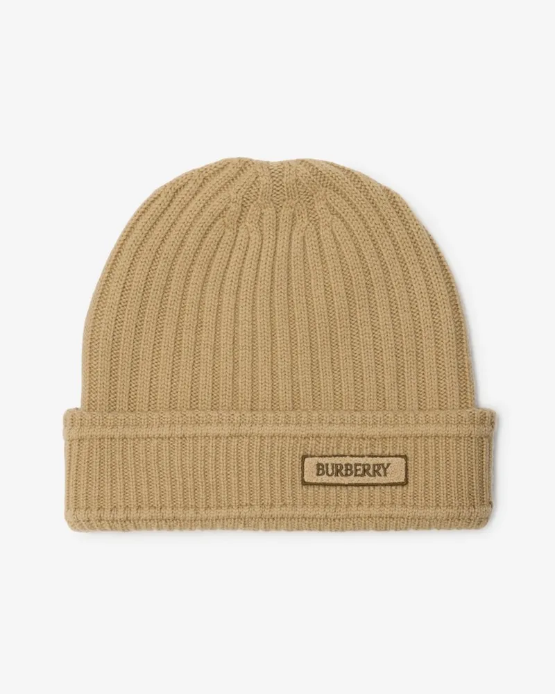 Burberry Woll-Beanie mit Logo Sand-beige
