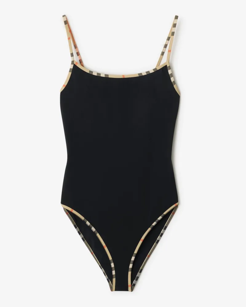 Burberry Badeanzug mit Check-Besatz Schwarz