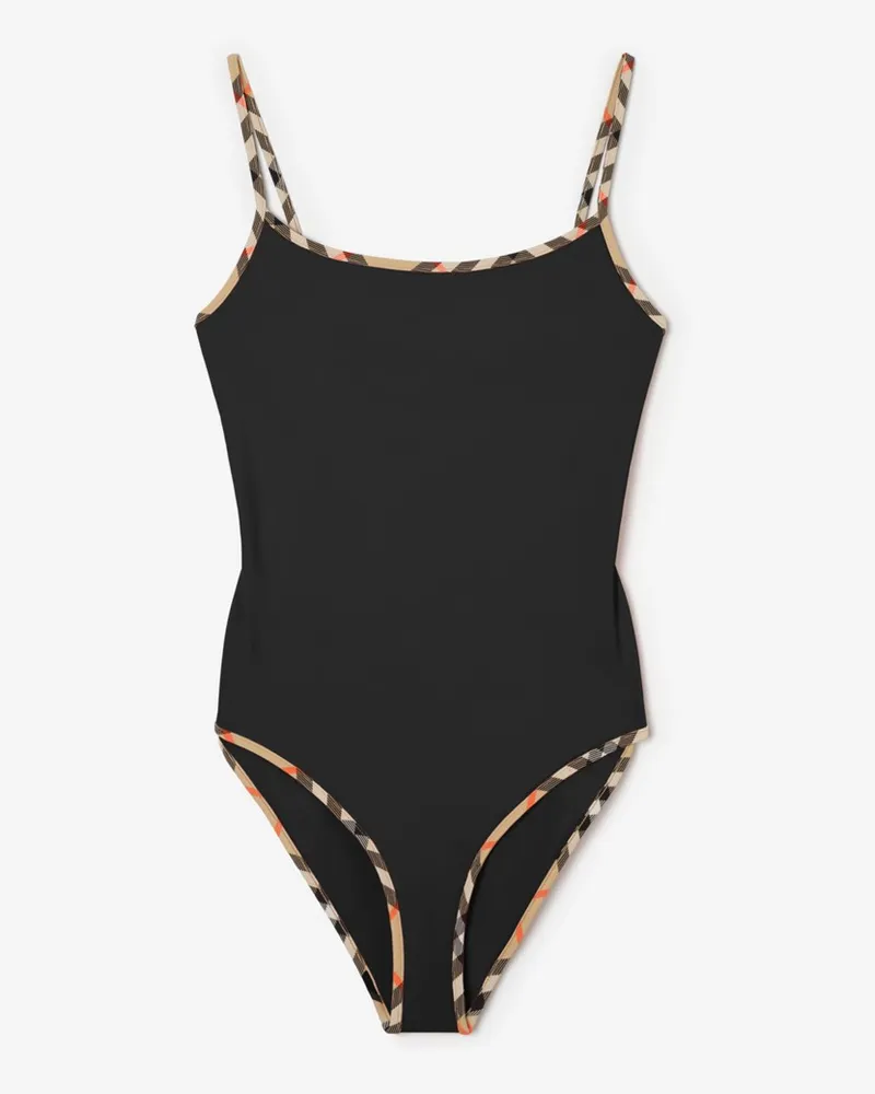 Burberry Badeanzug mit Check-Besatz Schwarz