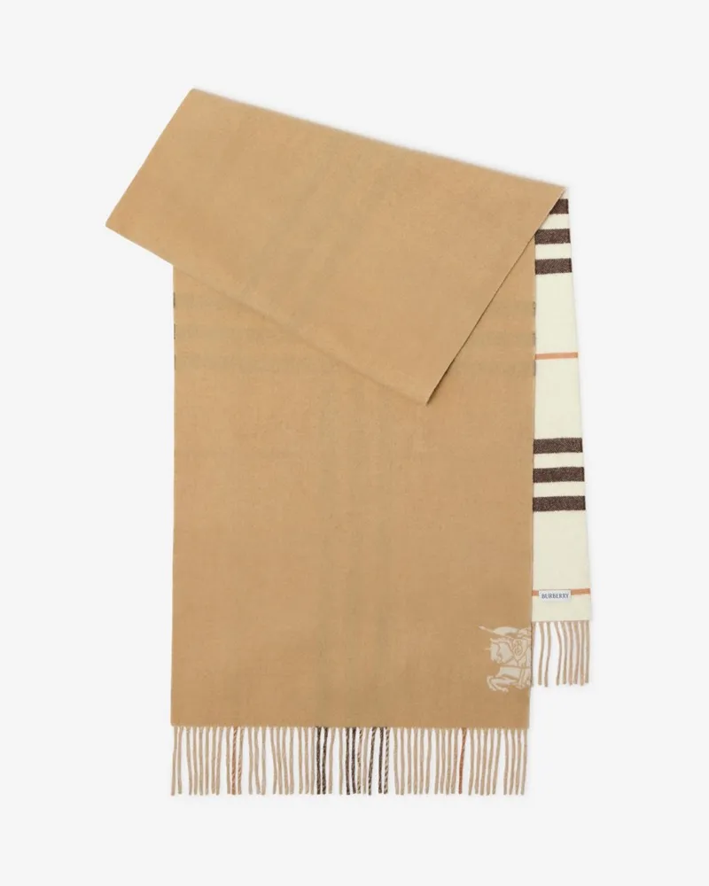 Burberry Breiterer wendbarer Kaschmirschal in Check Pebble-weiß