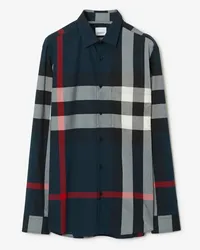 Burberry Baumwollhemd in Check Marineblau