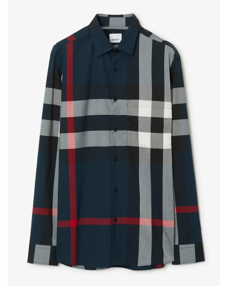Burberry Baumwollhemd in Check Marineblau