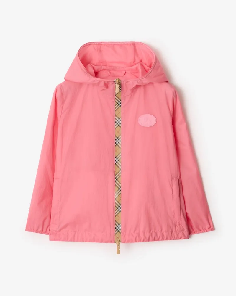 Burberry Nylon-Kapuzenjacke mit Check-Streifen , Size Flamingo-rosa