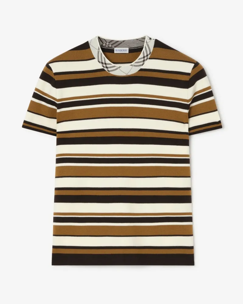 Burberry Wollmisch-T-Shirt mit Streifenmuster , Size Brown