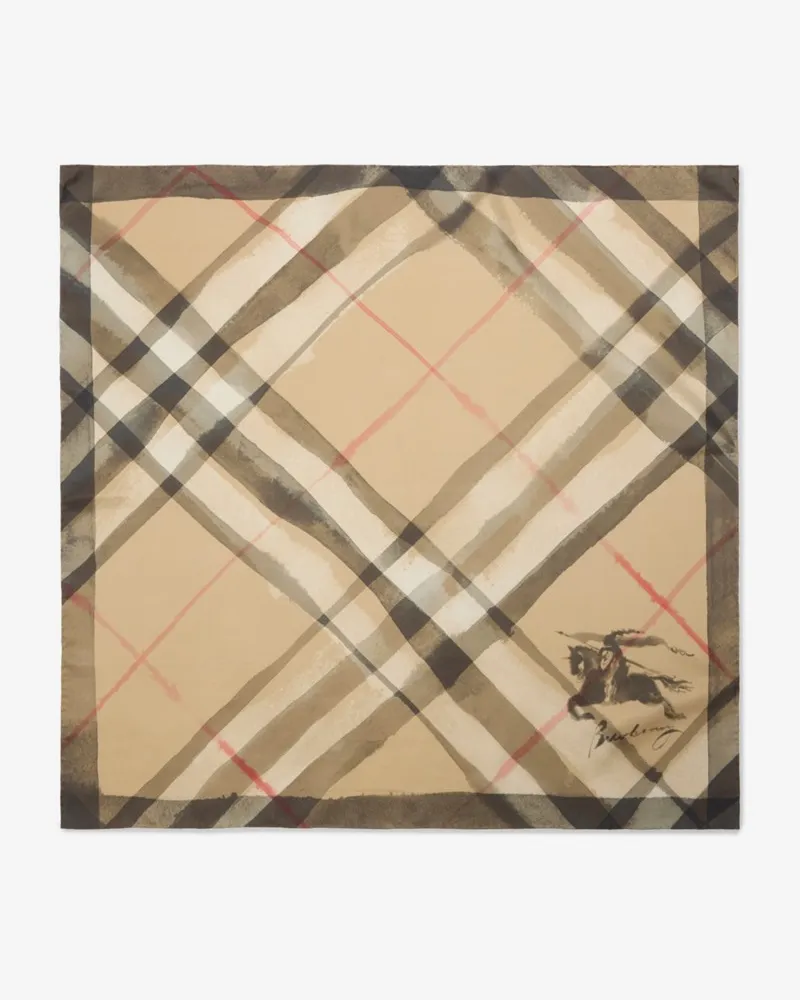 Burberry Seidenschal in Check in Aquarelloptik Sand-beige
