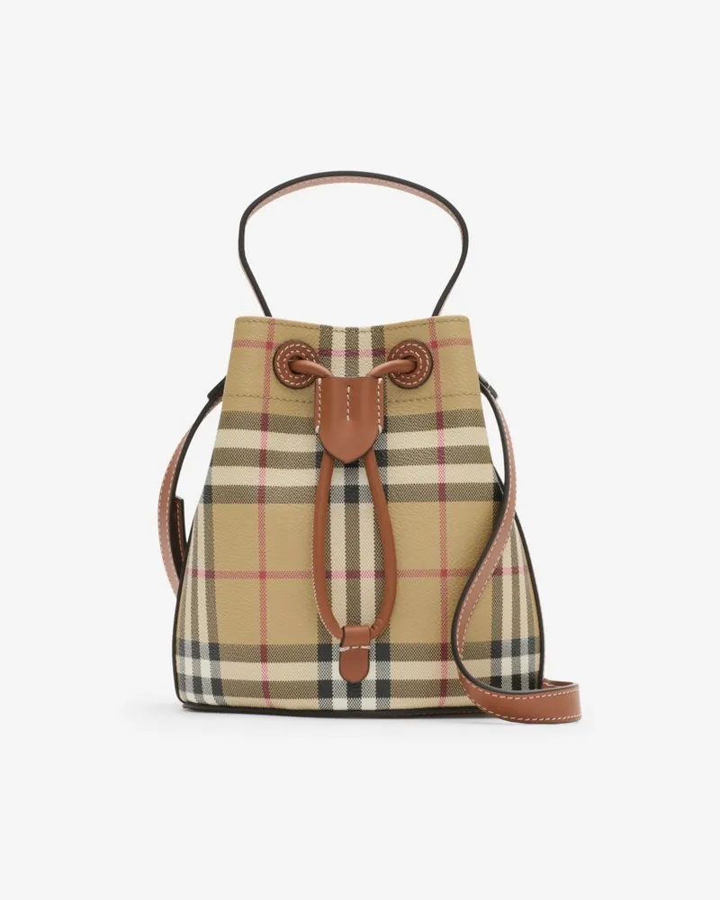 Burberry Bucket Bag in Check im Kleinformat Vintage-beige
