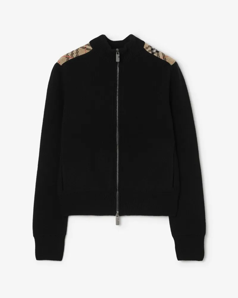 Burberry Woll-Kaschmir-Cardigan mit Check-Patch Schwarz