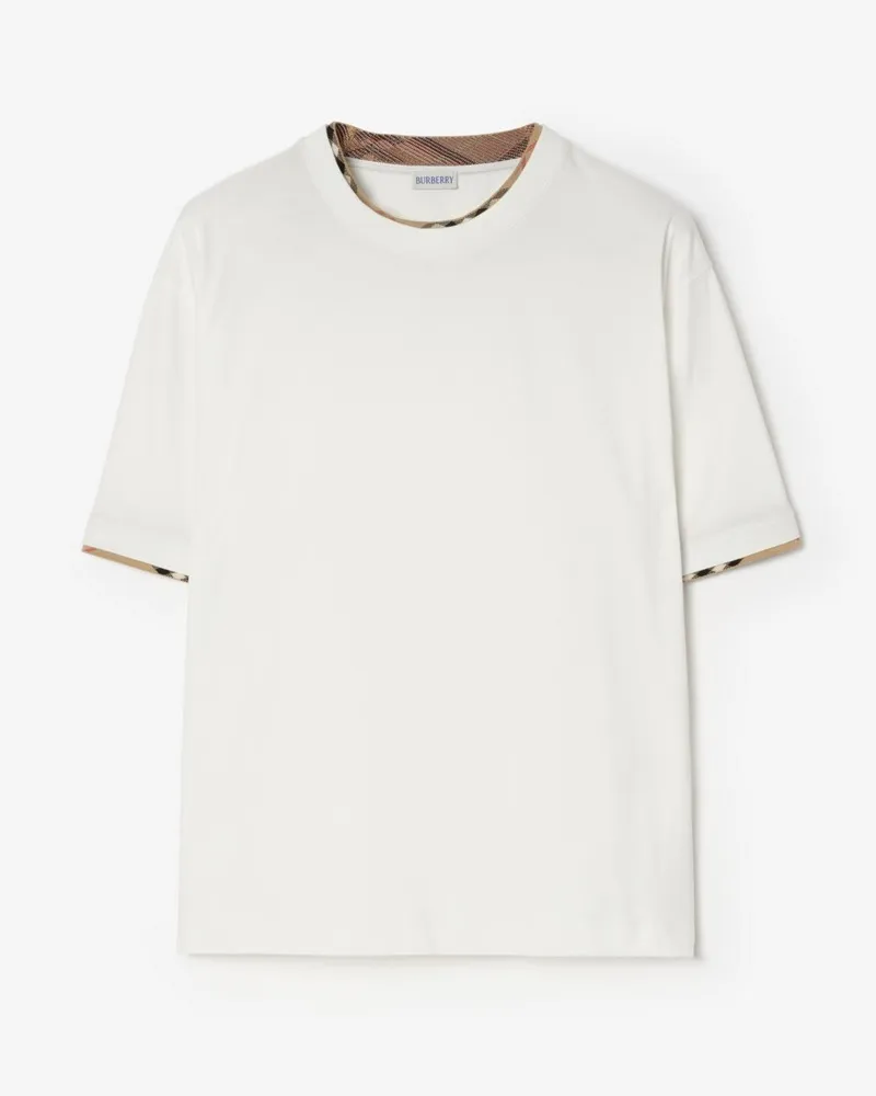 Burberry Baumwoll-T-Shirt mit Check-Besatz , Size Chalk
