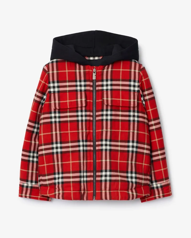 Burberry Baumwoll-Kapuzenjacke in Check , Size Poppy-rot