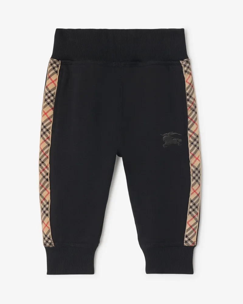 Burberry Baumwoll-Trainingshose mit Check-Besatz , Size Black