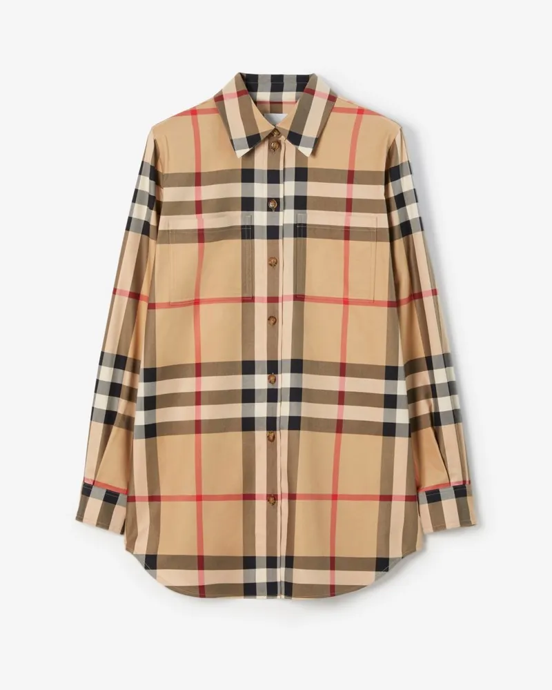Burberry Stretchbaumwollhemd in Check , Size Beige Archive