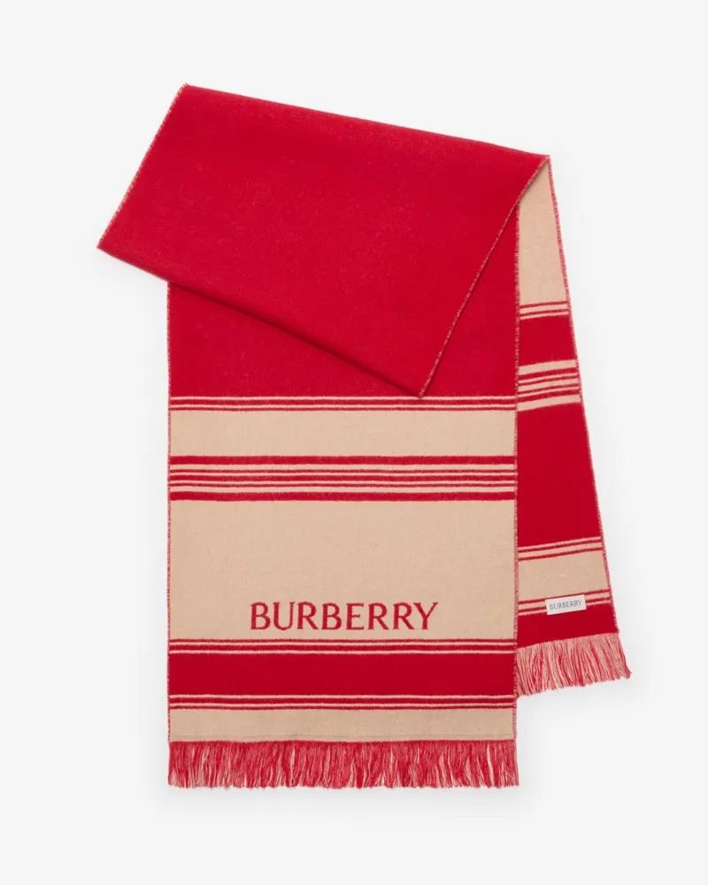 Burberry Wollschal mit Streifen und EKD-Motiv Crayon-rot