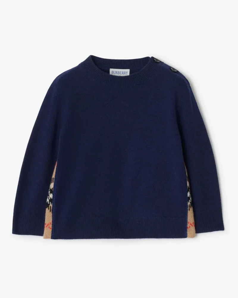 Burberry Woll-Kaschmir-Pullover mit Check-Patch Marineblau