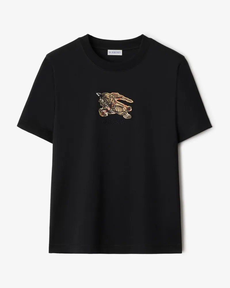 Burberry Baumwoll-T-Shirt mit Knight in Check , Size Black