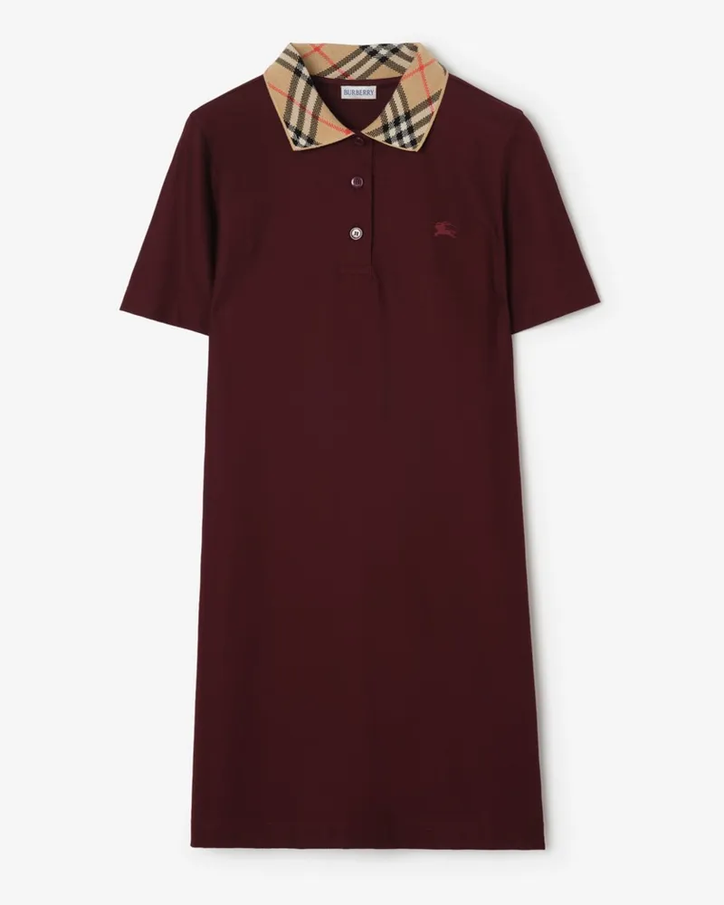 Burberry Baumwoll-Poloshirtkleid mit Check-Kragen , Size Vinyard-rot