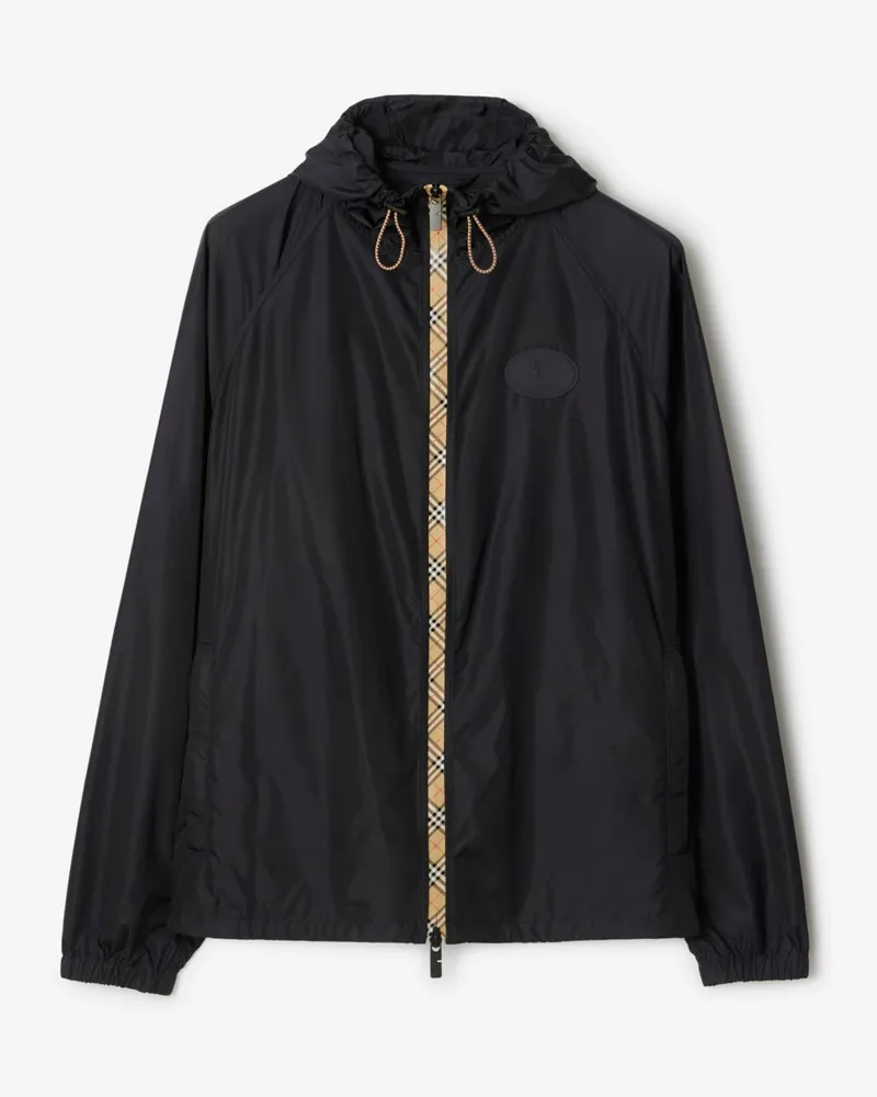 Burberry Nylon-Kapuzenjacke mit Check-Streifen Marineblau