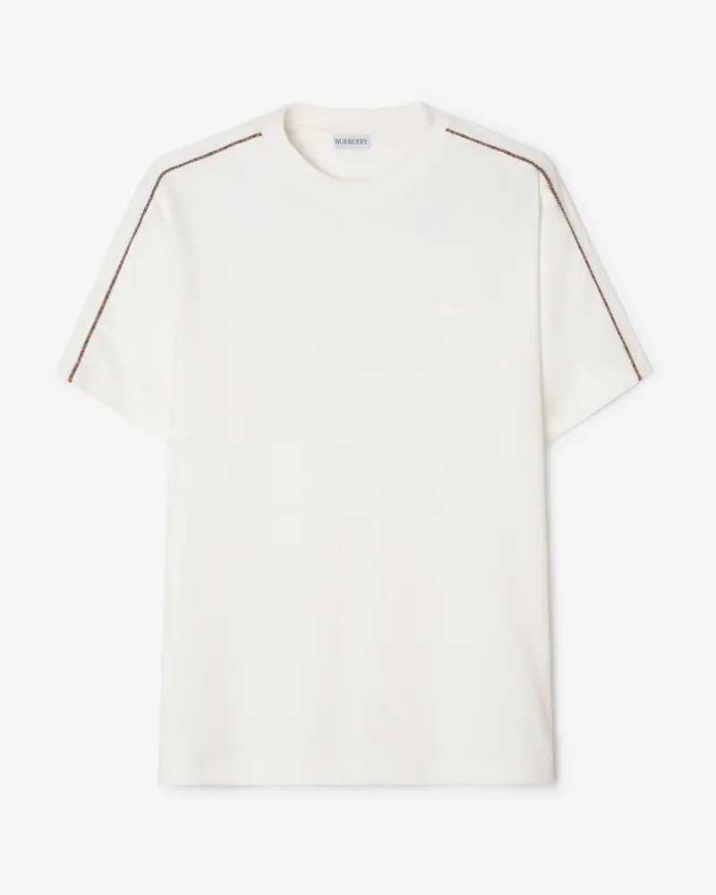 Burberry Baumwoll-T-Shirt mit Paspelierung in Check , Size Chalk-weiß